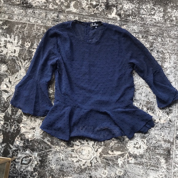 PICTURESQUE NAVY BLUE FLOUNCE SLEEVE TOP - Picture 3 of 3